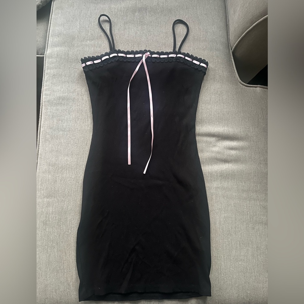 Black Mini Dress with Pink Accent Bow